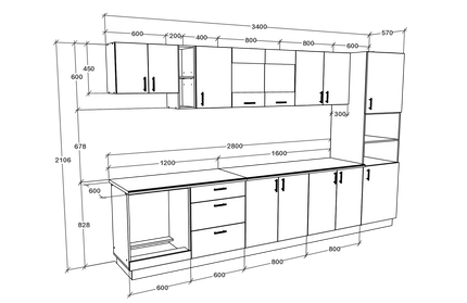 Set Bucatarie Karo V31, Gri Lucios/Alb, MDF, Blat Thermo 28 mm, L 340 cm