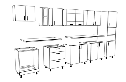 Set Bucatarie Karo V31, Lemn Natural/Alb, Blat Thermo 28 mm, L 340 cm