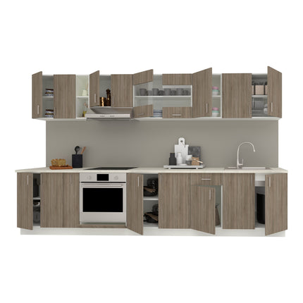 Set Bucatarie Karo V32, Stejar Sonoma Inchis/Alb, Blat Thermo 28 mm, L 340 cm