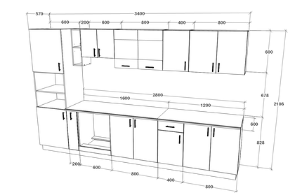 Set Bucatarie Karo V33, Gri Lucios/Alb, MDF, Blat Thermo 28 mm, L 340 cm