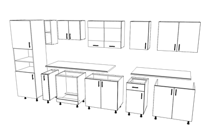 Set Bucatarie Karo V33, Gri Lucios/Alb, MDF, Blat Thermo 28 mm, L 340 cm