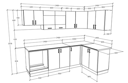 Set Bucatarie Colt Karo V34, Gri Lucios/Alb, MDF, Blat Thermo 28 mm, L 240 x 140 cm