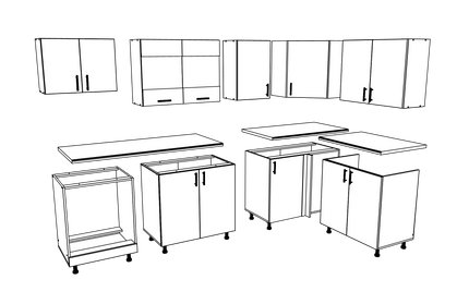 Set Bucatarie Colt Karo V34, Gri Lucios/Alb, MDF, Blat Thermo 28 mm, L 240 x 140 cm