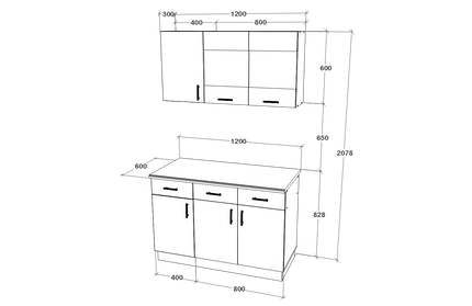 Set Bucatarie Karo V3, Gri Lucios/Alb, MDF, Blat Thermo 28 mm, L 120 cm