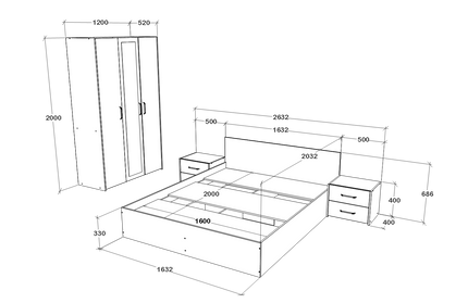 Set dormitor Malmo V3, Pat 200 x 160 cm, Stejar Alb/Antracit