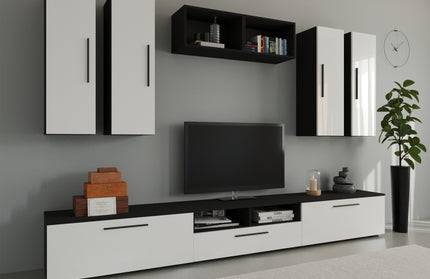 Living Kos V4, Negru/Alb Lucios, MDF, L 285 cm