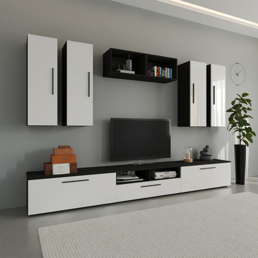 Living Kos V4, Negru/Alb Lucios, MDF, L 285 cm