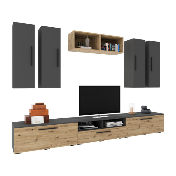 Living Kos V4, Antracit/Stejar Artisan, L 285 cm