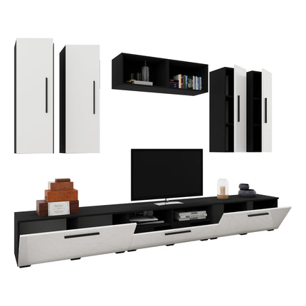 Living Kos V4, Negru/Alb Lucios, MDF, L 285 cm