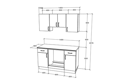 Set Bucatarie Karo V5, Gri Lucios/Alb, MDF, Blat Thermo 28 mm, L 140 cm