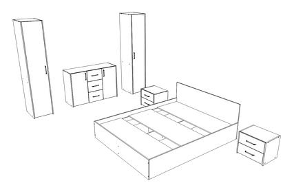 Set dormitor Malmo V5, Pat 200 x 160 cm, Stejar Alb/Antracit