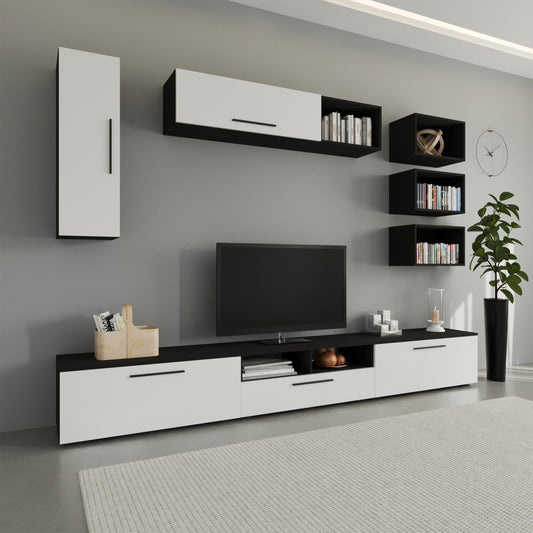 Living Kos V5, Negru/Alb Lucios, MDF, L 285 cm