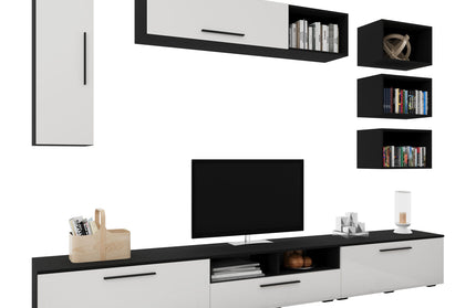 Living Kos V5, Negru/Alb Lucios, MDF, L 285 cm