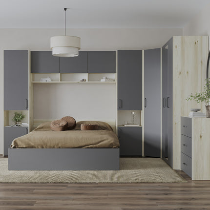 Set dormitor Malmo V6, Pat 200 x 140 cm, Stejar Alb/Antracit