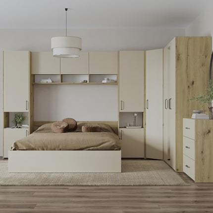 Set dormitor Malmo V6, Pat 200 x 140 cm, Stejar Artisan/Argila