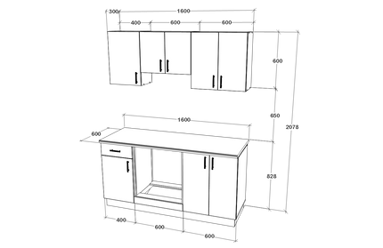 Set Bucatarie Karo V6, Alb, Blat Thermo 28 mm, L 160 cm