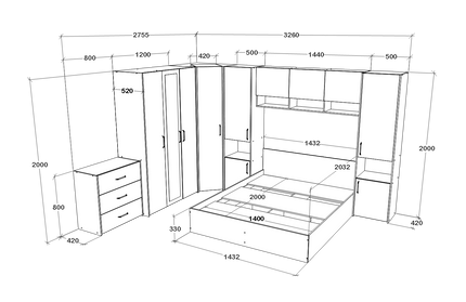 Set dormitor Malmo V6, Pat 200 x 140 cm, Stejar Alb/Antracit