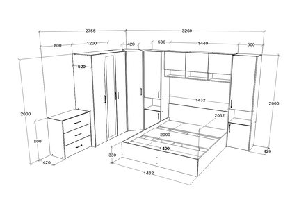 Set dormitor Malmo V6, Pat 200 x 140 cm, Stejar Alb/Antracit
