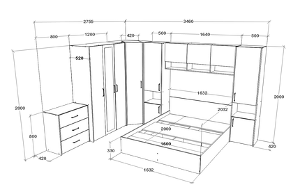 Set dormitor Malmo V6, Pat 200 x 160 cm, Stejar Alb/Antracit