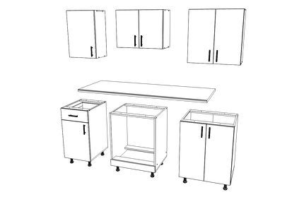 Set Bucatarie Karo V6, Gri Lucios/Alb, MDF, Blat Thermo 28 mm, L 160 cm