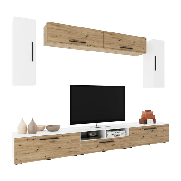 Living Kos V6, Alb/Stejar Artisan, L 285 cm