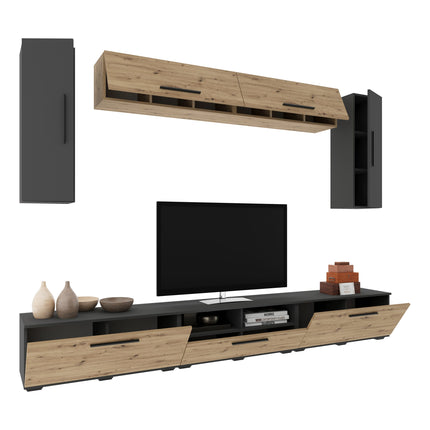 Living Kos V6, Antracit/Stejar Artisan, L 285 cm