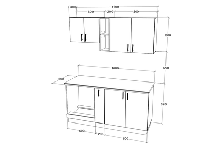 Set Bucatarie Karo V7, Alb, Blat Thermo 28 mm, L 160 cm