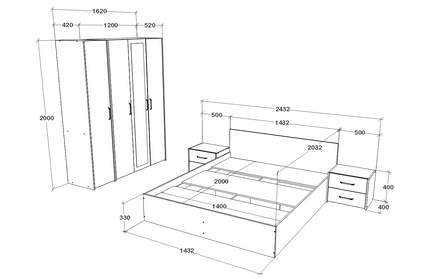 Set dormitor Malmo V7, Pat 200 x 140 cm, Stejar Alb/Antracit