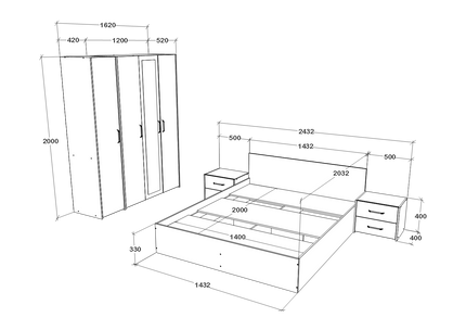 Set dormitor Malmo V7, Pat 200 x 140 cm, Stejar Alb/Antracit