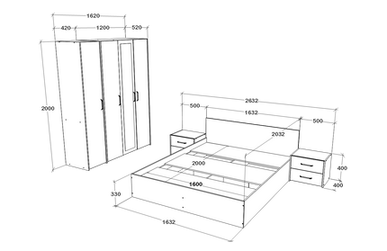 Set dormitor Malmo V7, Pat 200 x 160 cm, Stejar Alb/Antracit