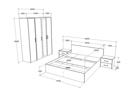 Set dormitor Malmo V7, Pat 200 x 160 cm, Stejar Alb/Antracit