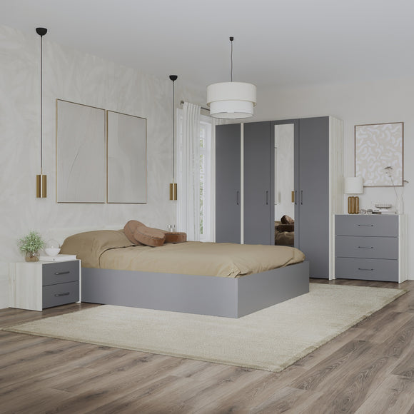 Set dormitor Malmo V8, Pat 200 x 160 cm, Stejar Alb/Antracit