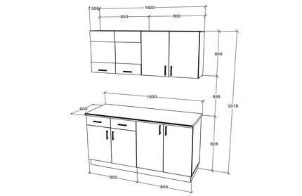 Set Bucatarie Karo V8, Gri Lucios/Alb, MDF, Blat Thermo 28 mm, L 160 cm