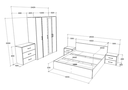 Set dormitor Malmo V8, Pat 200 x 160 cm, Stejar Artisan/Argila