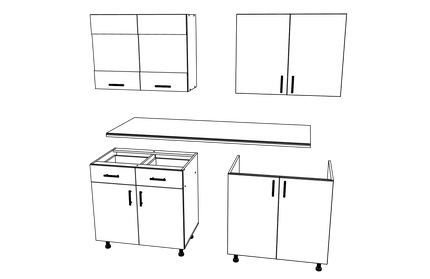 Set Bucatarie Karo V8, Lemn Natural/Alb, Blat Thermo 28 mm, L 160 cm