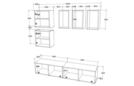 Living Kos V8, Negru/Alb Lucios, MDF, L 190 cm