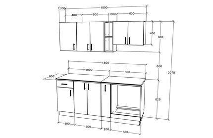 Set Bucatarie Karo V9, Gri Lucios/Alb, MDF, Blat Thermo 28 mm, L 180 cm