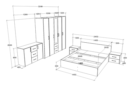 Set dormitor Malmo V9, Pat 200 x 140 cm, Stejar Alb/Antracit