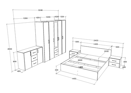 Set dormitor Malmo V9, Pat 200 x 140 cm, Stejar Alb/Antracit