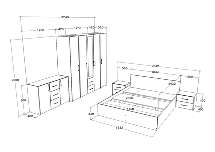 Set dormitor Malmo V9, Pat 200 x 160 cm, Stejar Artisan/Argila