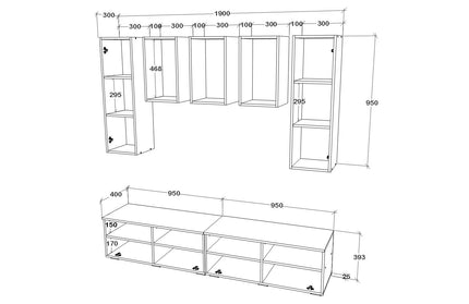 Living Kos V9, Negru/Alb Lucios, MDF, L 190 cm