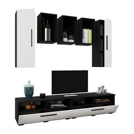 Living Kos V9, Negru/Alb Lucios, MDF, L 190 cm