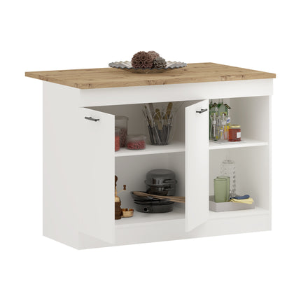Insula Bucatarie Vigra, Stejar Artisan/Alb, 122 x 76 x 90 cm
