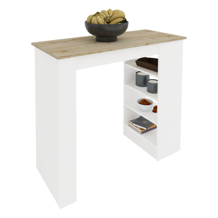 Masa Bar Vista, 4 rafturi, Alb/Stejar Artisan, 120 x 50 x 100 cm