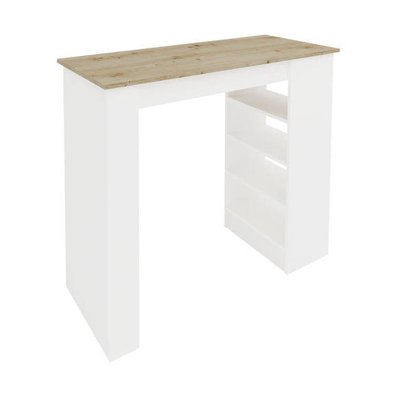 Masa Bar Vista, 4 rafturi, Alb/Stejar Artisan, 120 x 50 x 100 cm