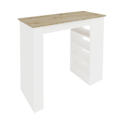 Masa Bar Vista, 4 rafturi, Alb/Stejar Artisan, 120 x 50 x 100 cm