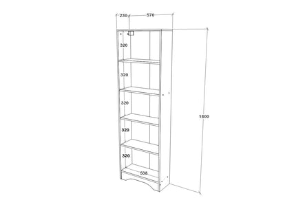 Biblioteca Vivy, 4 Polite, Alb, 57 x 23 x 180 cm