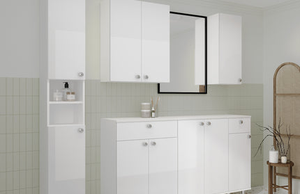 Corp Baie Zaria, Suspendat, 1 Usa, Alb lucios/Alb, MDF, L 30 x l 22 x H 72 cm