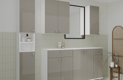 Corp Baie Zaria, Suspendat, 2 Usi, Gri Lucios/Alb, MDF, L 60 x l 22 x H 72 cm