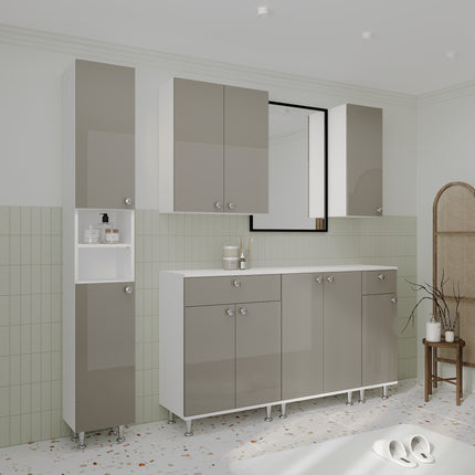 Soldat Baie Zaria, 2 Usi, Gri Lucios/Alb, MDF, L 30 x l 27 x H 190 cm